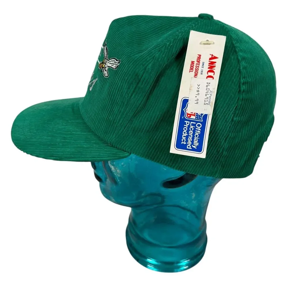 Vintage Annco Philadelphia Eagles Corduroy Script Snapback Hat Kelly Green New‎